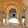 Symmetrical play of lights in inner courtyard of palace